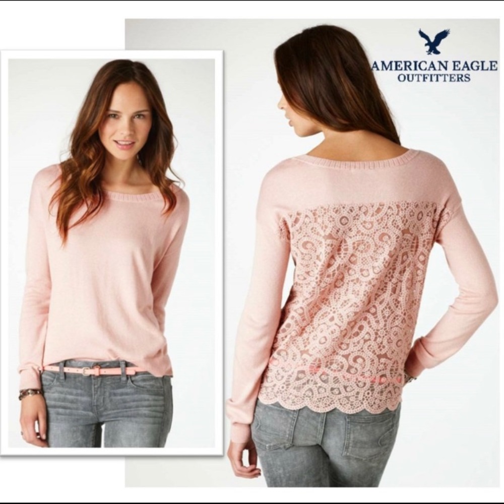 American Eagle pale pink lace sweater‎